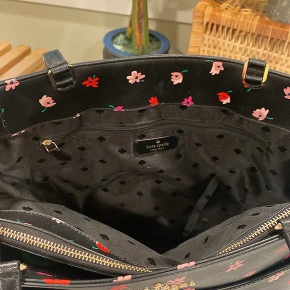 Kate Spade New York Staci Ditsy Buds Saffiano Leather Laptop Tote Floral / Black - Picture 5 of 13